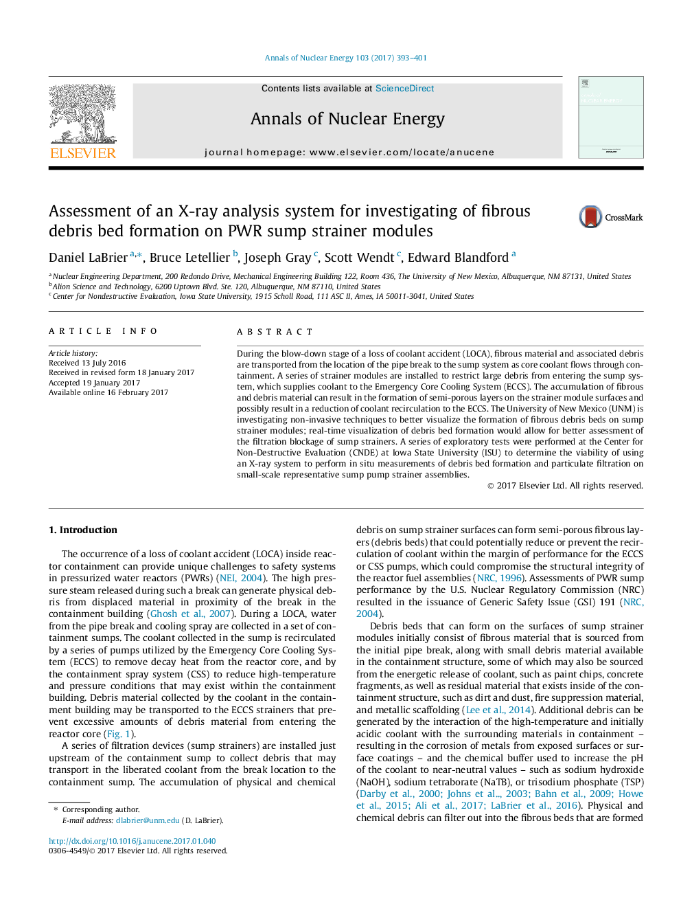 Assessment of an X-ray analysis system for investigating of fibrous debris bed formation on PWR sump strainer modules