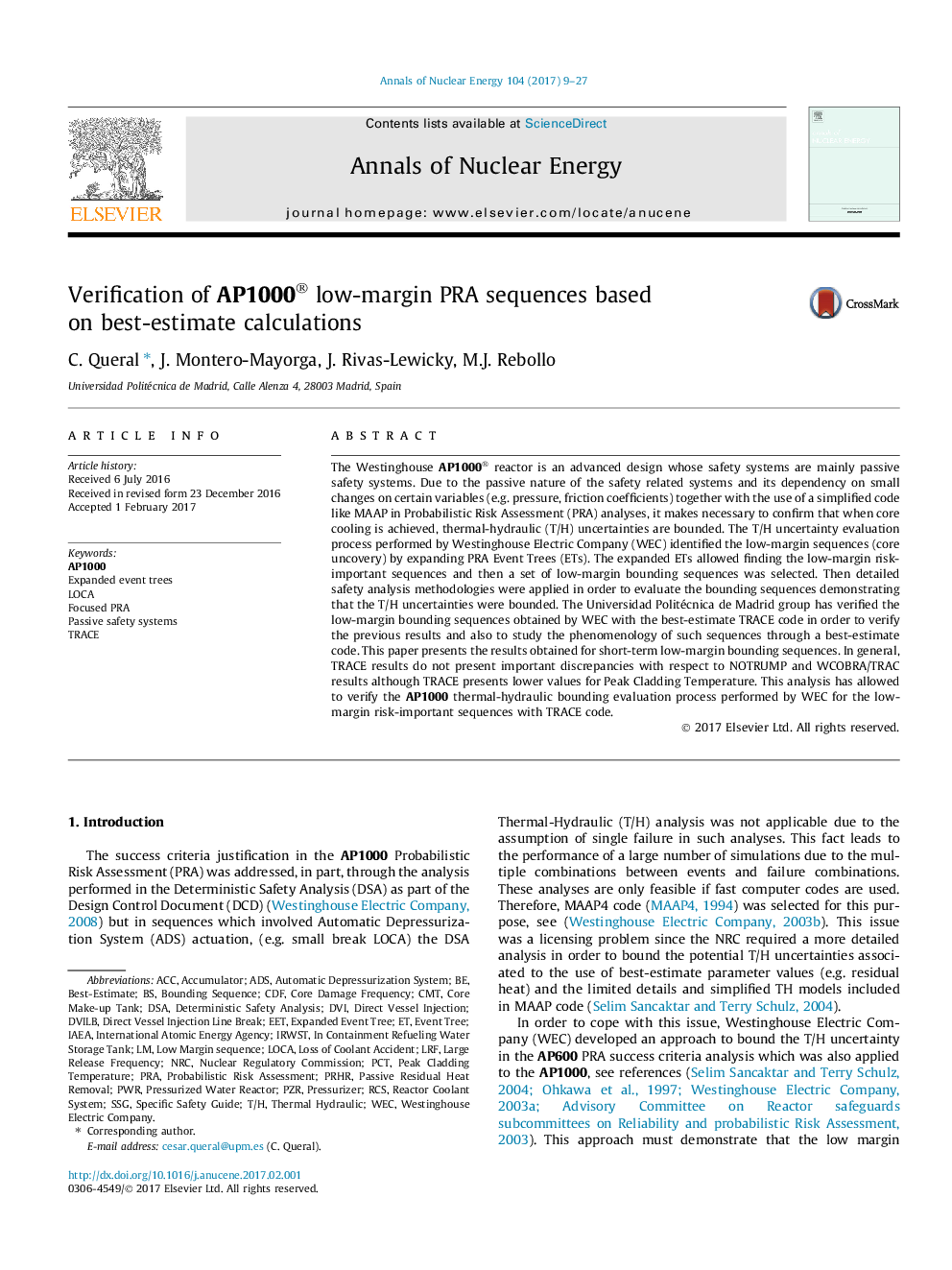 Verification of AP1000® low-margin PRA sequences based on best-estimate calculations