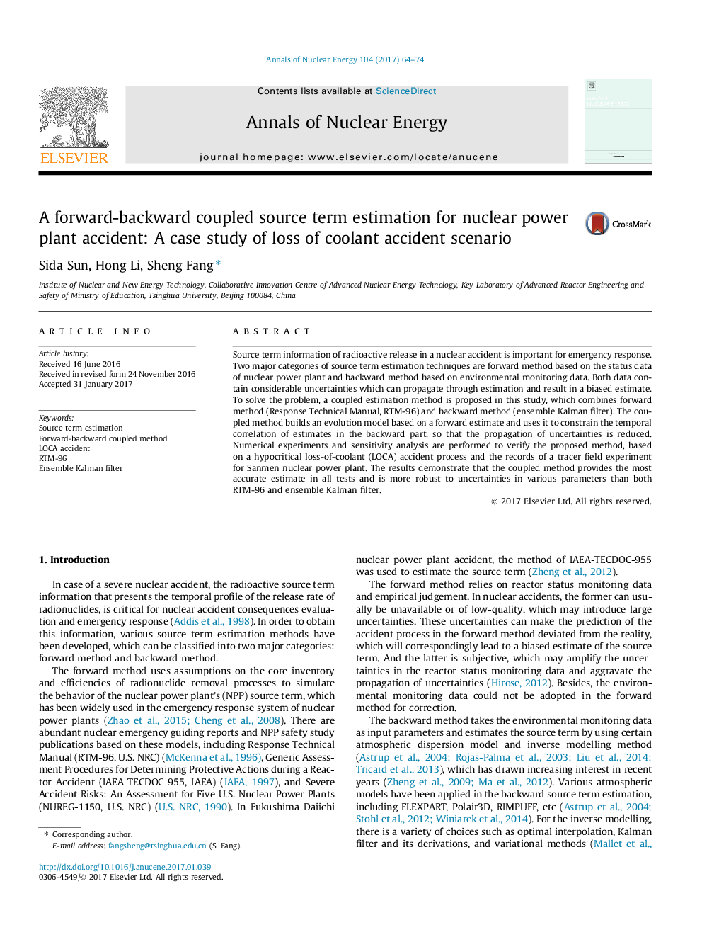 A forward-backward coupled source term estimation for nuclear power plant accident: A case study of loss of coolant accident scenario