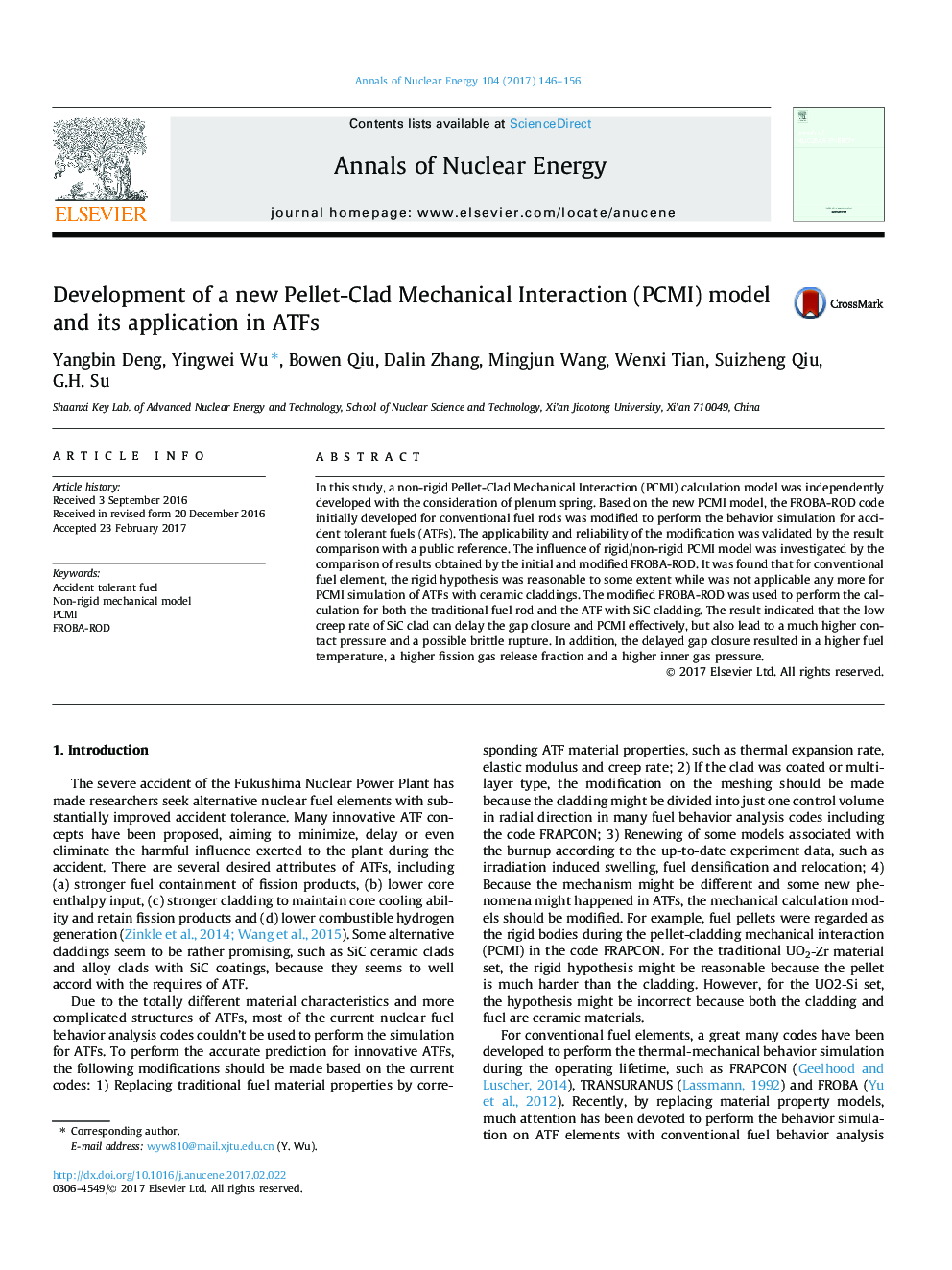 Development of a new Pellet-Clad Mechanical Interaction (PCMI) model and its application in ATFs