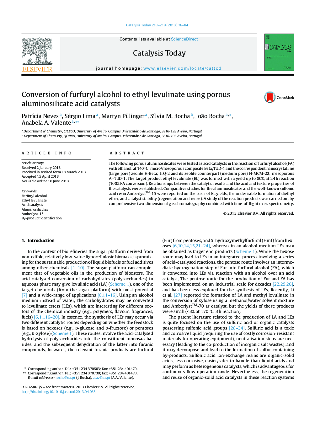 Conversion of furfuryl alcohol to ethyl levulinate using porous aluminosilicate acid catalysts