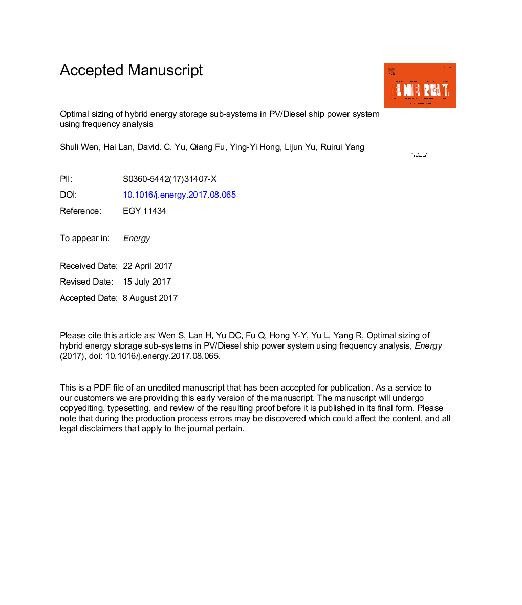 Optimal sizing of hybrid energy storage sub-systems in PV/diesel ship power system using frequency analysis