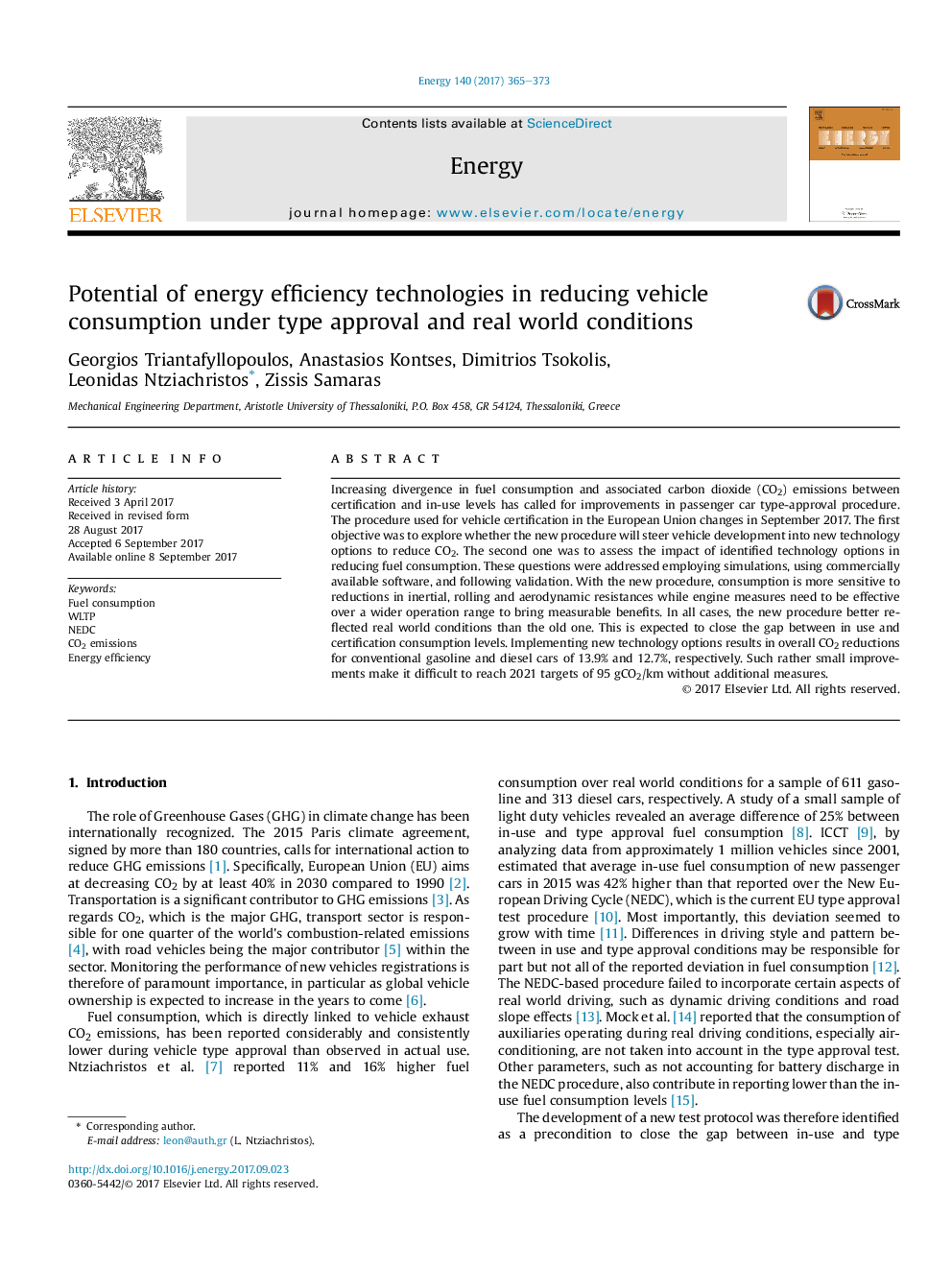 Potential of energy efficiency technologies in reducing vehicle consumption under type approval and real world conditions