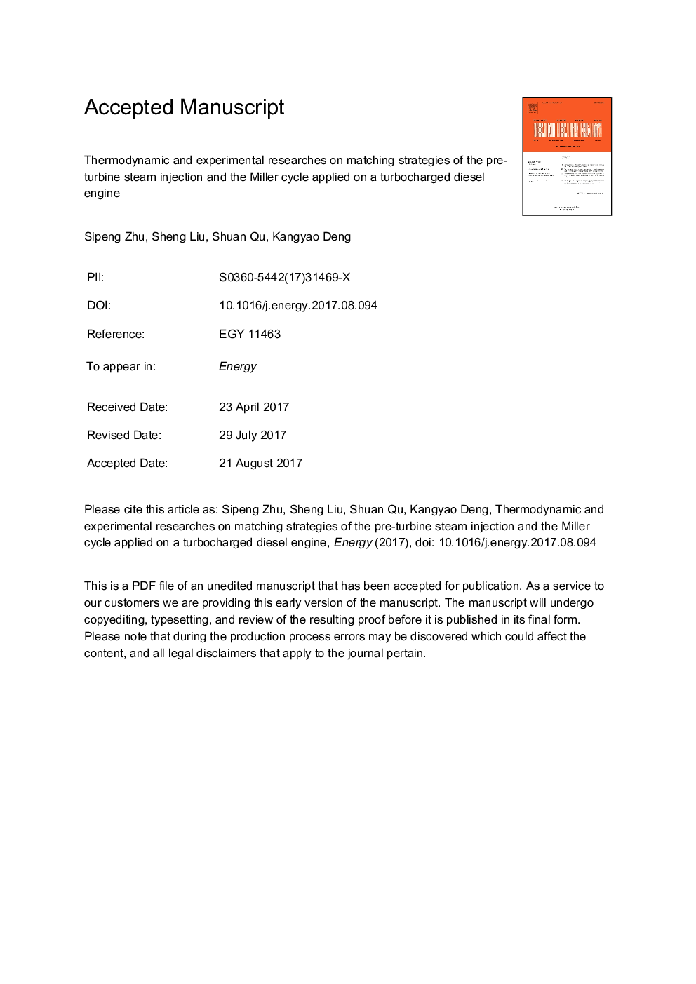 Thermodynamic and experimental researches on matching strategies of the pre-turbine steam injection and the Miller cycle applied on a turbocharged diesel engine