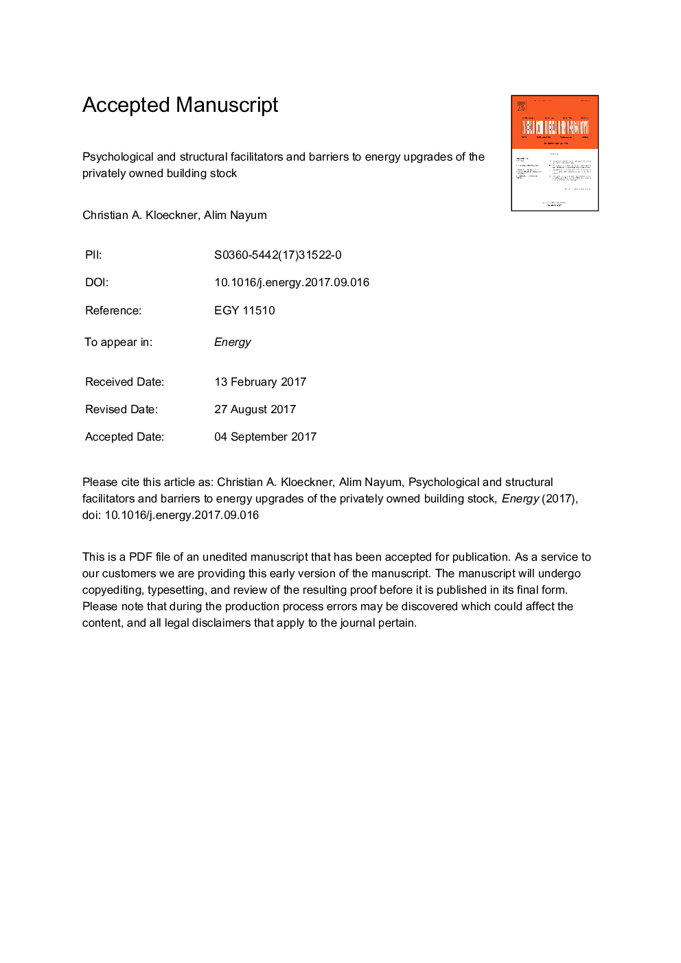 Psychological and structural facilitators and barriers to energy upgrades of the privately owned building stock