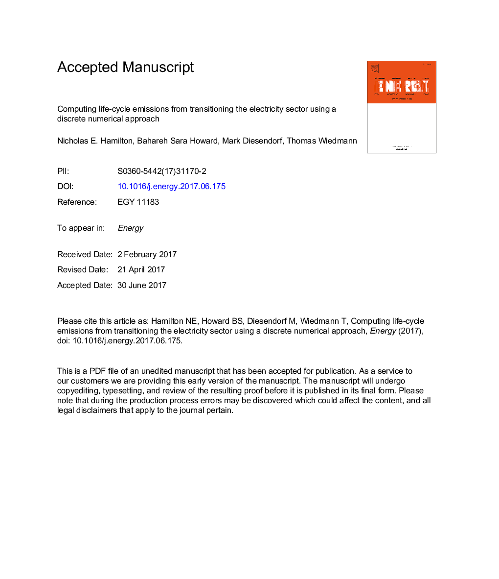 Computing life-cycle emissions from transitioning the electricity sector using a discrete numerical approach