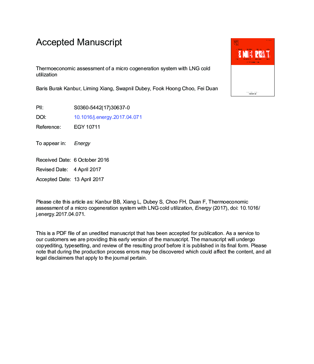 Thermoeconomic assessment of a micro cogeneration system with LNG cold utilization