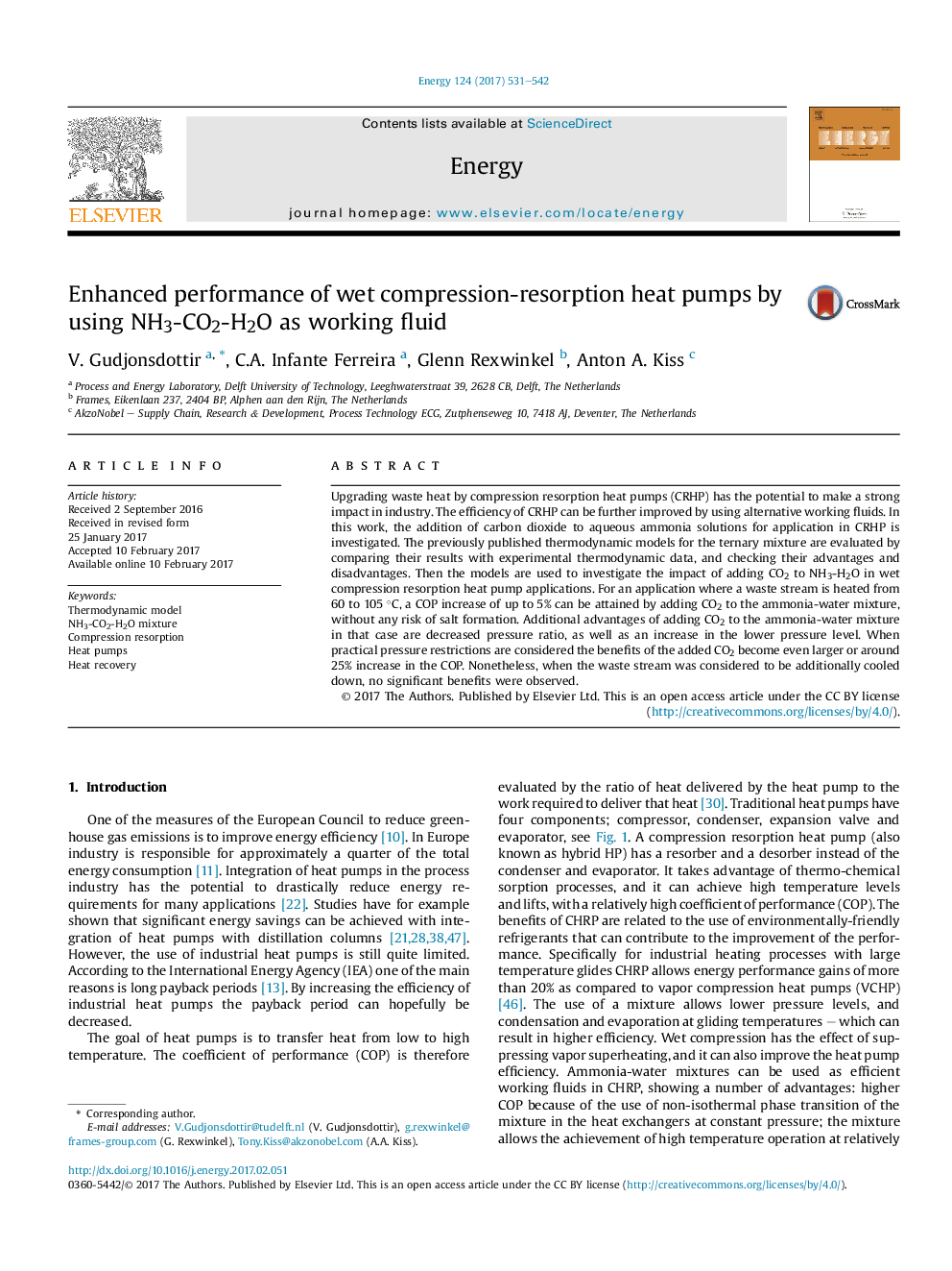 Enhanced performance of wet compression-resorption heat pumps by using NH3-CO2-H2O as working fluid