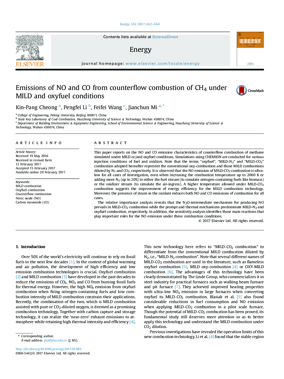 Emissions of NO and CO from counterflow combustion of CH4 under MILD and oxyfuel conditions