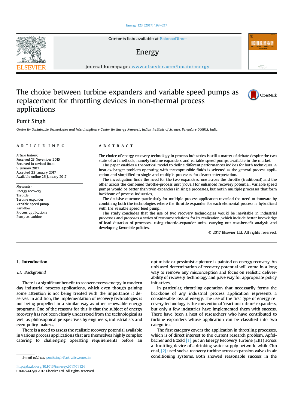 The choice between turbine expanders and variable speed pumps as replacement for throttling devices in non-thermal process applications