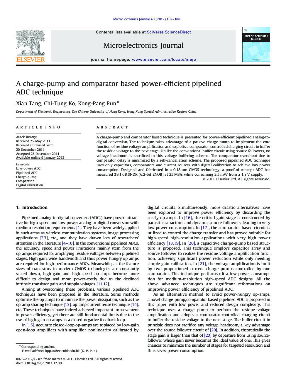 A charge-pump and comparator based power-efficient pipelined ADC technique