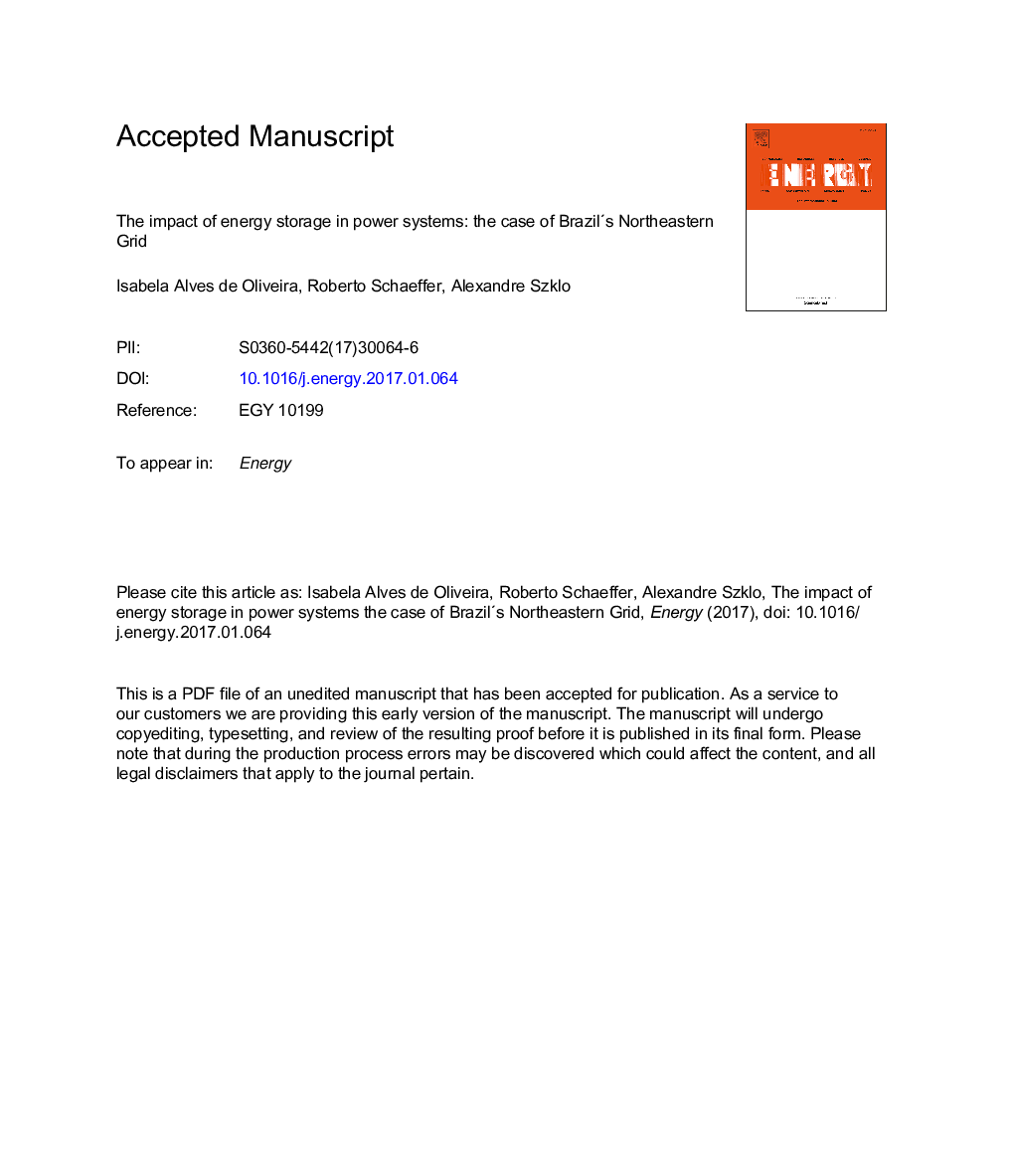 The impact of energy storage in power systems: The case of Brazil's Northeastern grid