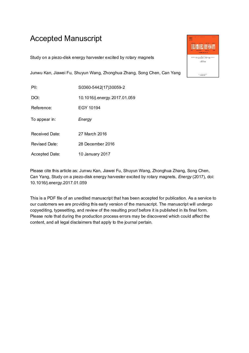 Study on a piezo-disk energy harvester excited by rotary magnets