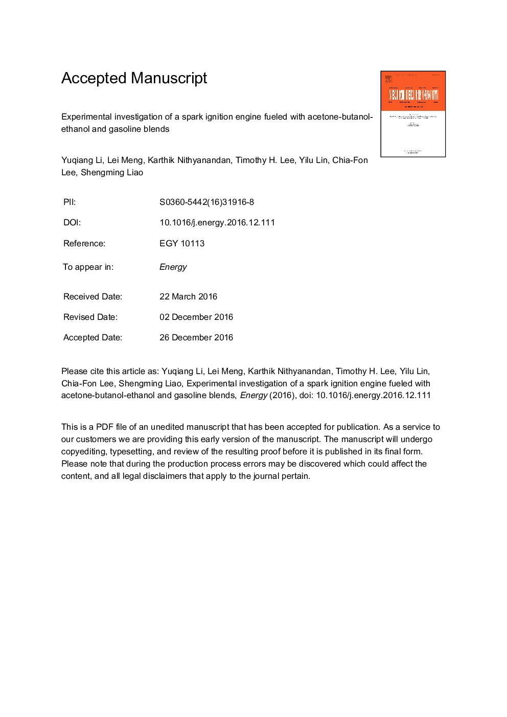 Experimental investigation of a spark ignition engine fueled with acetone-butanol-ethanol and gasoline blends