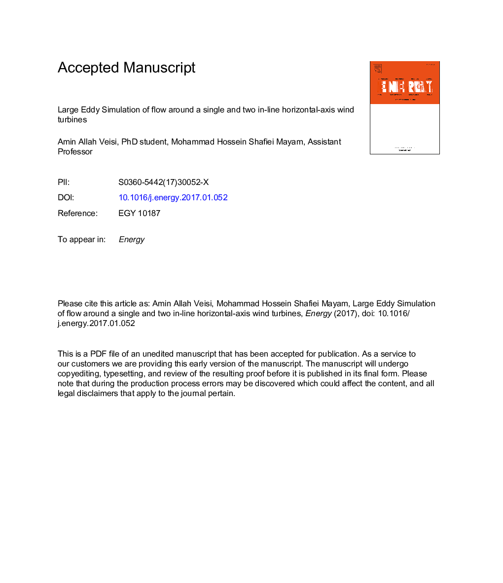 Large Eddy Simulation of flow around a single and two in-line horizontal-axis wind turbines