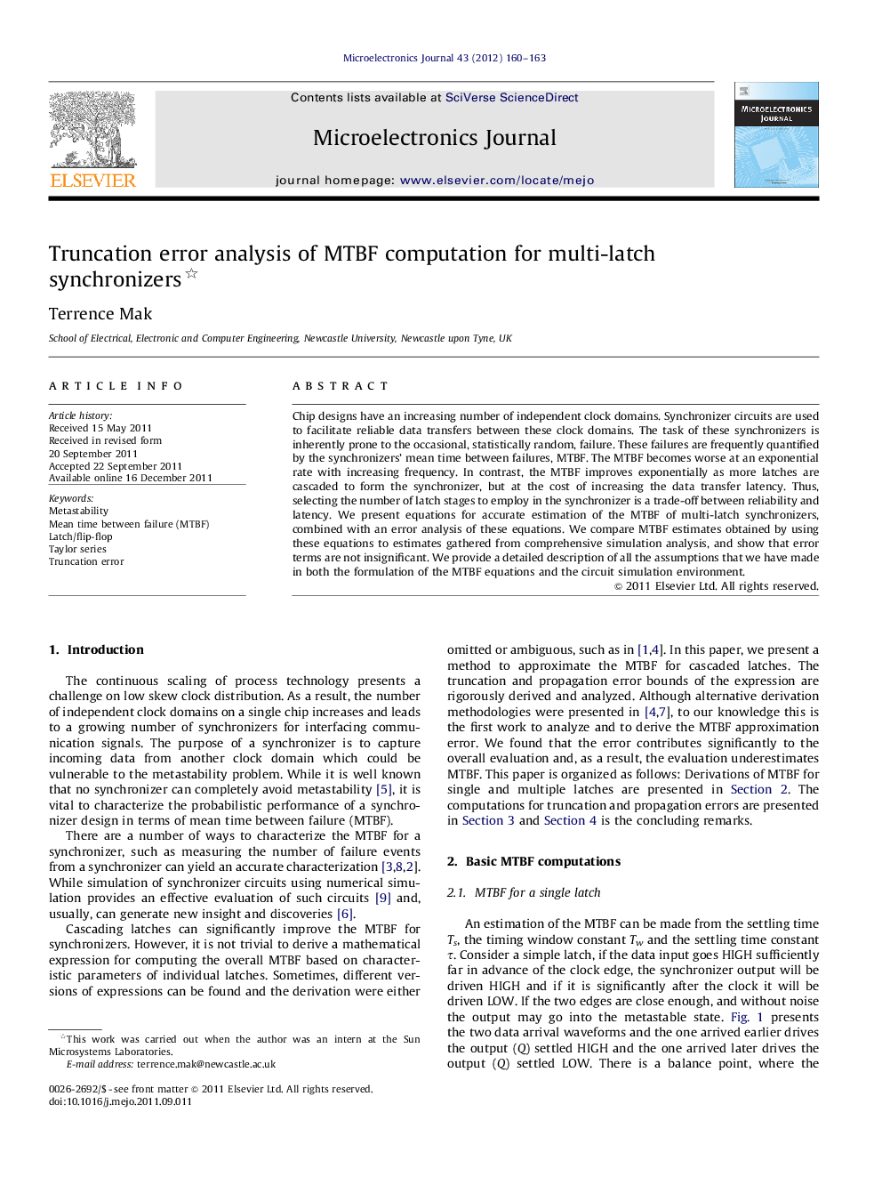 Truncation error analysis of MTBF computation for multi-latch synchronizers 