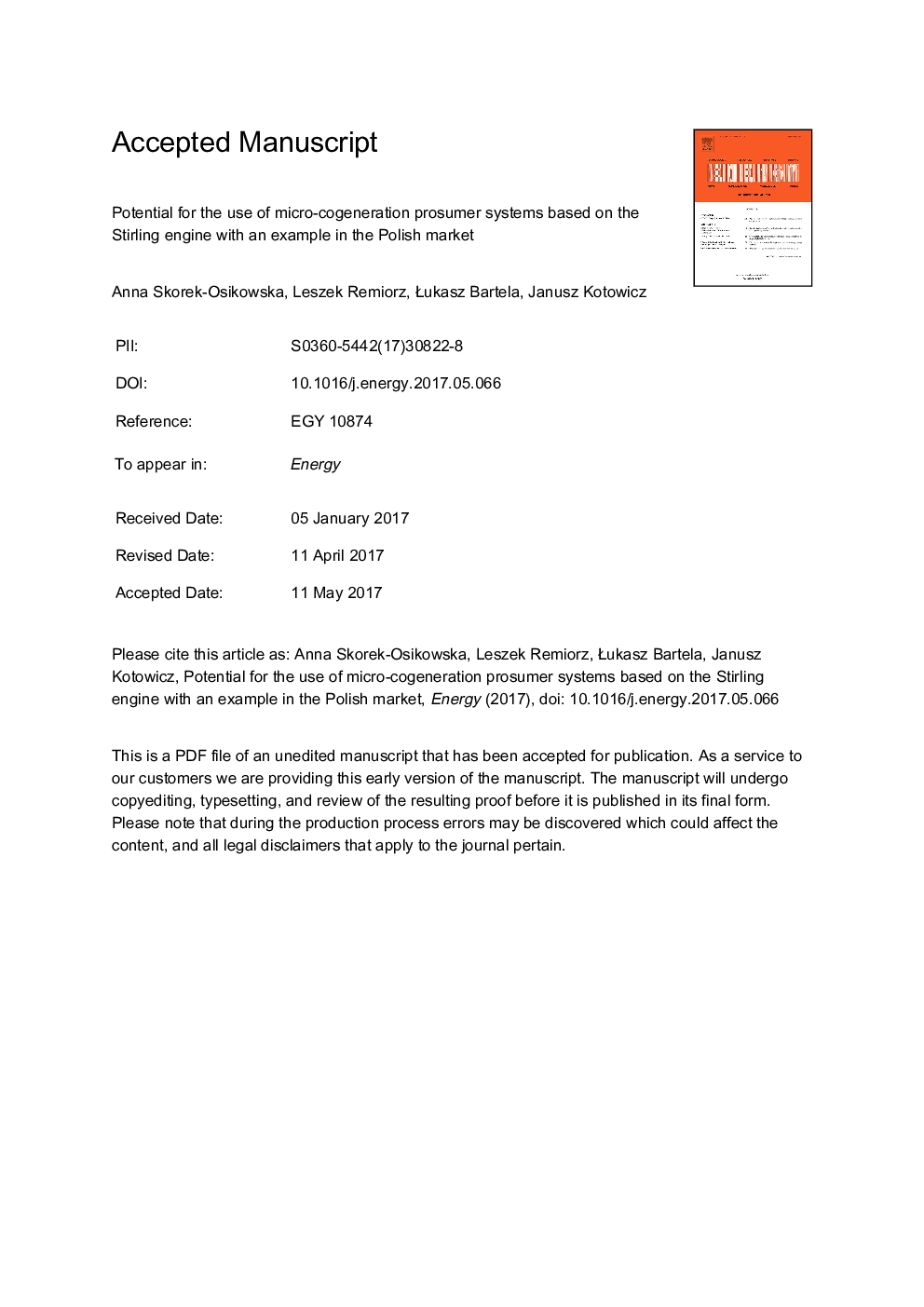 Potential for the use of micro-cogeneration prosumer systems based on the Stirling engine with an example in the Polish market