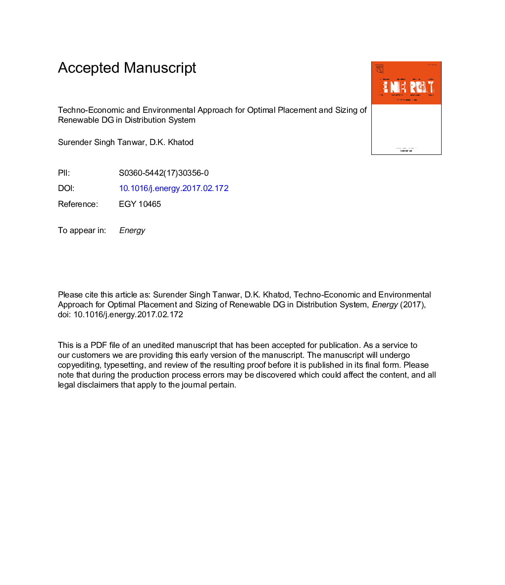 Techno-economic and environmental approach for optimal placement and sizing of renewable DGs in distribution system