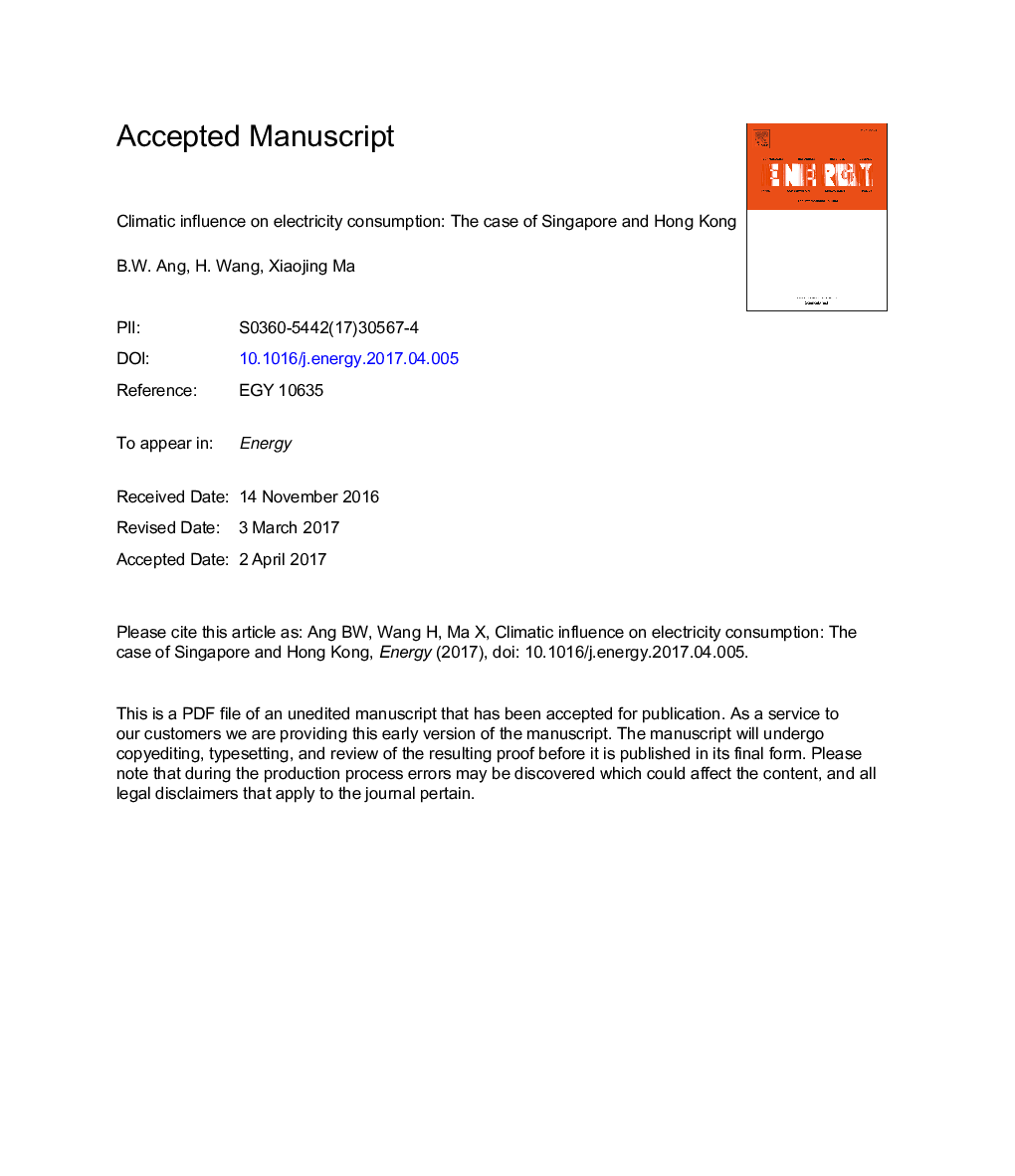 Climatic influence on electricity consumption: The case of Singapore and Hong Kong