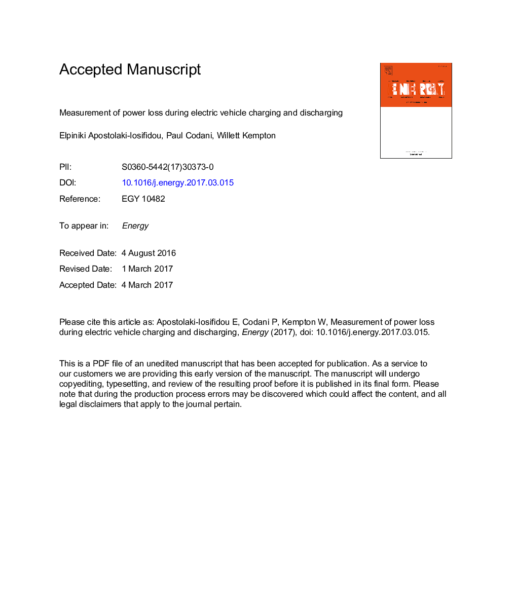 Measurement of power loss during electric vehicle charging and discharging