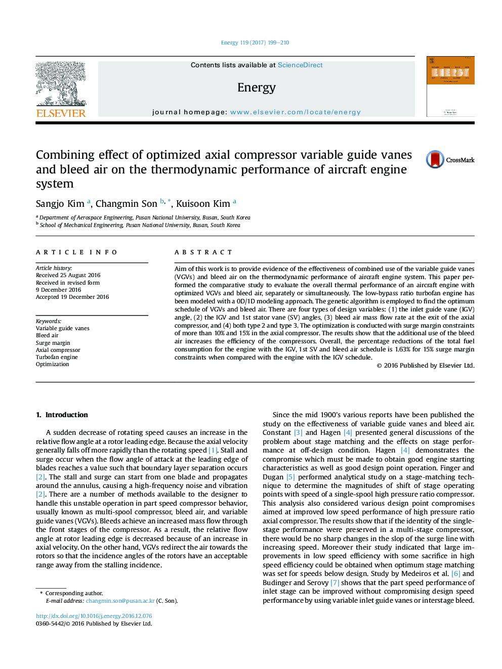 Combining effect of optimized axial compressor variable guide vanes and bleed air on the thermodynamic performance of aircraft engine system