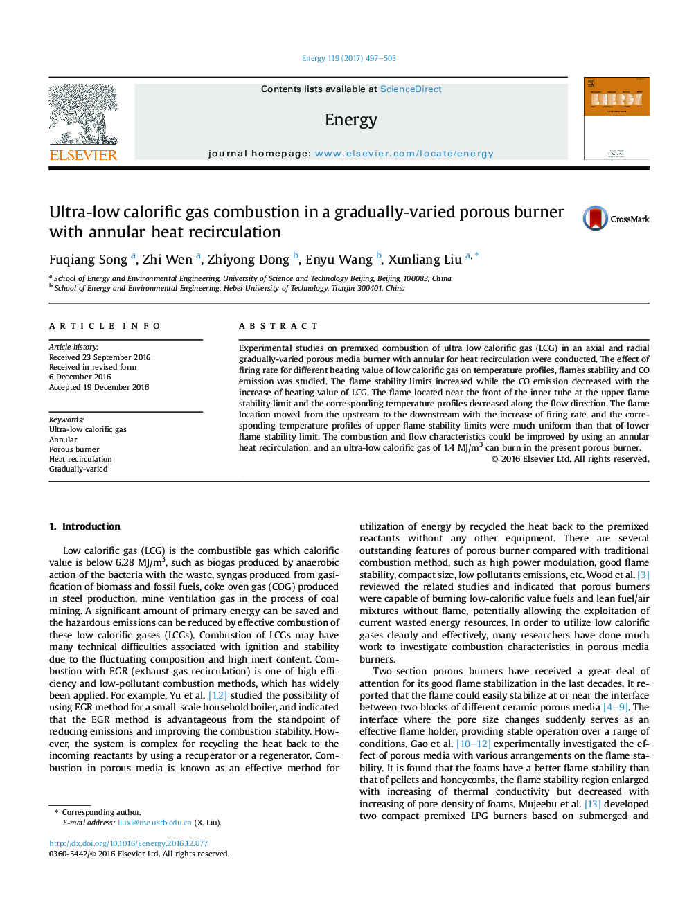 Ultra-low calorific gas combustion in a gradually-varied porous burner with annular heat recirculation