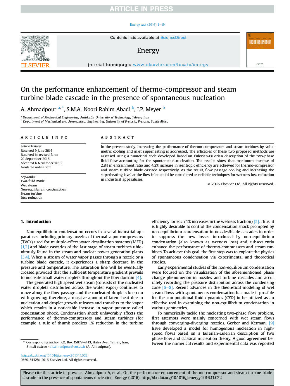 On the performance enhancement of thermo-compressor and steam turbine blade cascade in the presence of spontaneous nucleation