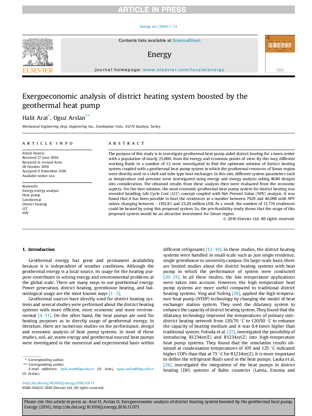 Exergoeconomic analysis of district heating system boosted by the geothermal heat pump