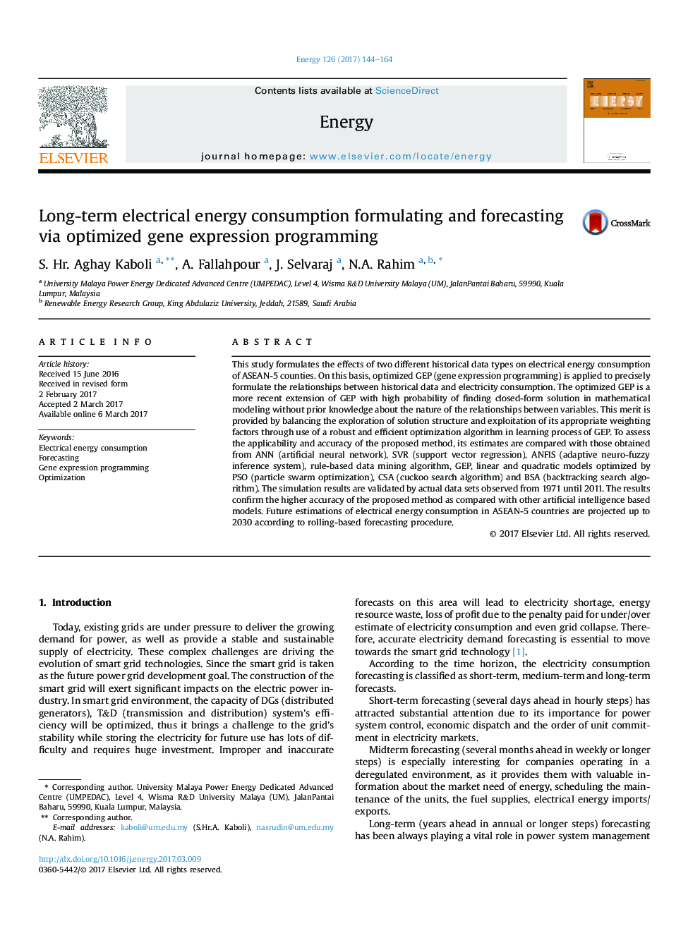 فرمولاسیون و پیش بینی مصرف انرژی برق درازمدت از طریق برنامه ریزی بیان ژن بهینه شده است 