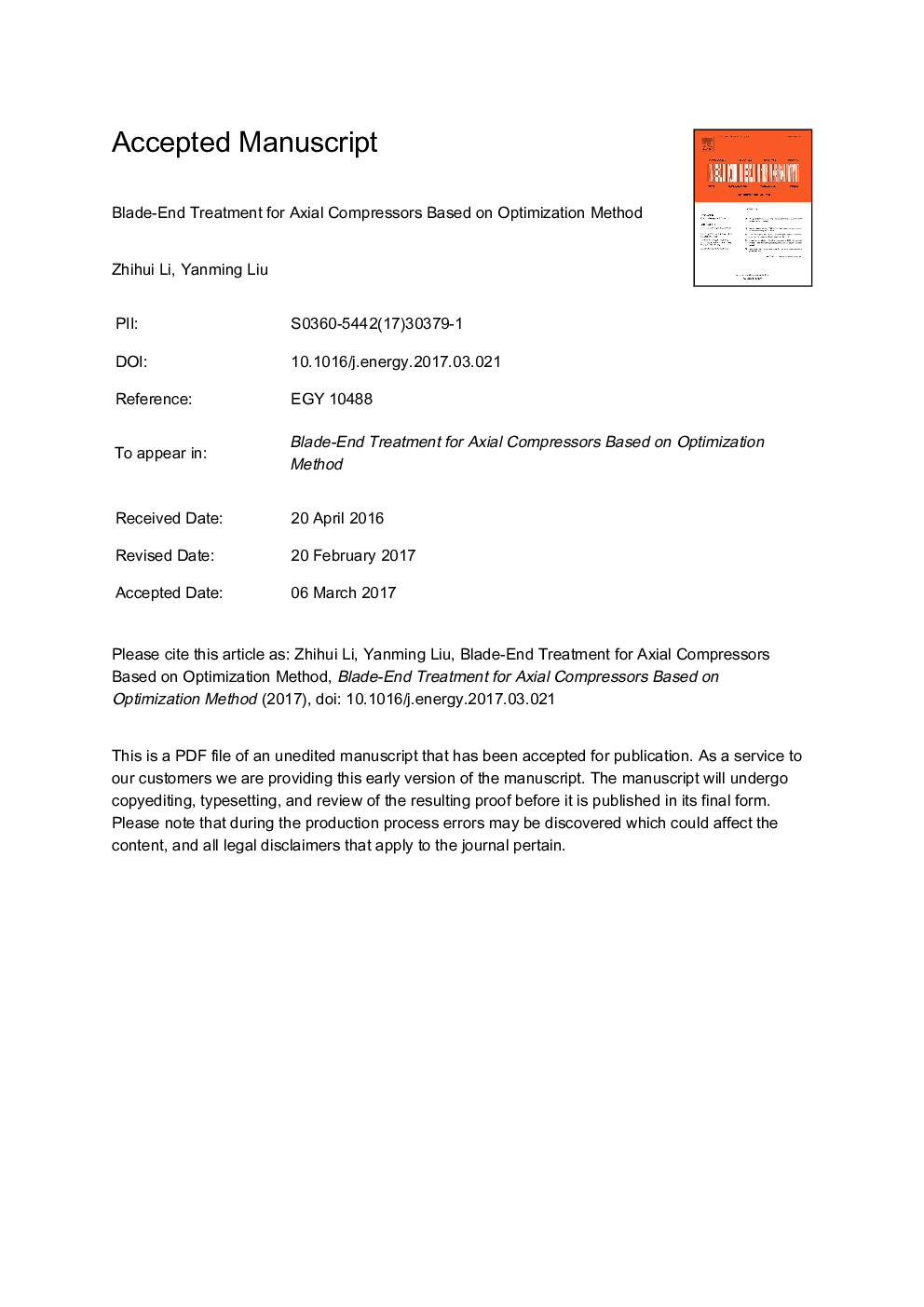 Blade-end treatment for axial compressors based on optimization method