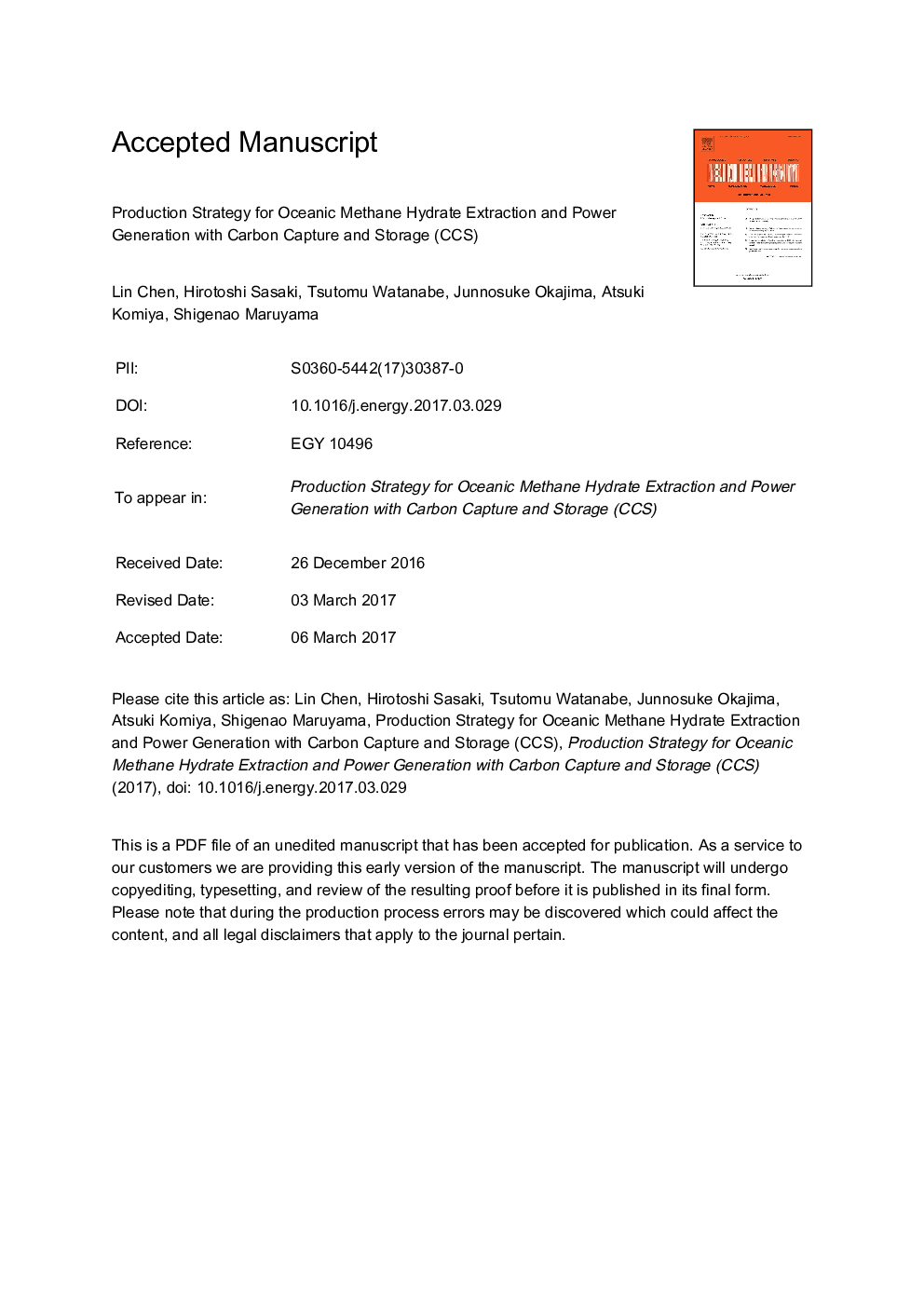 Production strategy for oceanic methane hydrate extraction and power generation with Carbon Capture and Storage (CCS)