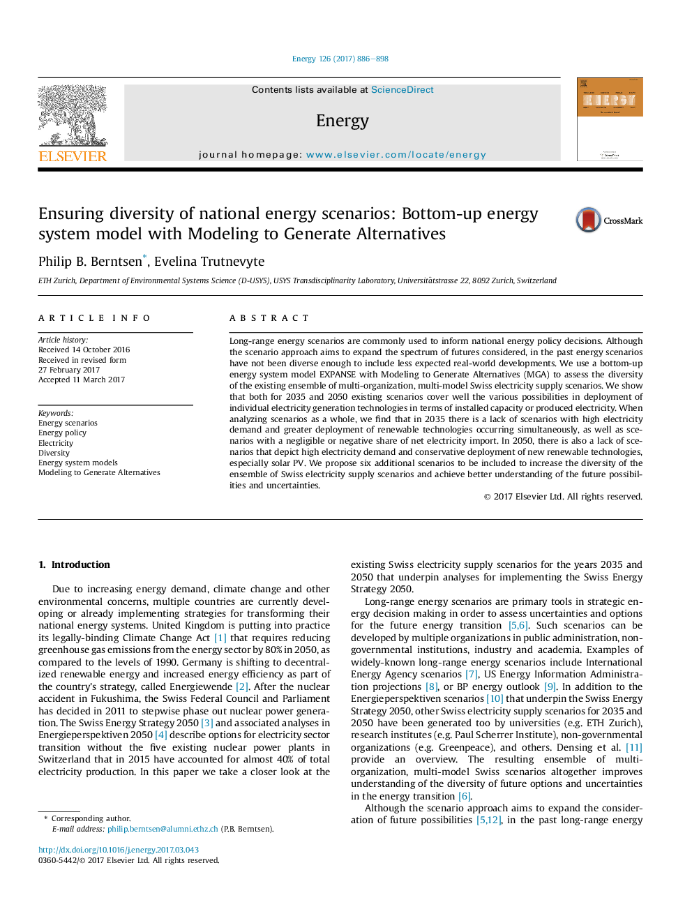 Ensuring diversity of national energy scenarios: Bottom-up energy system model with Modeling to Generate Alternatives