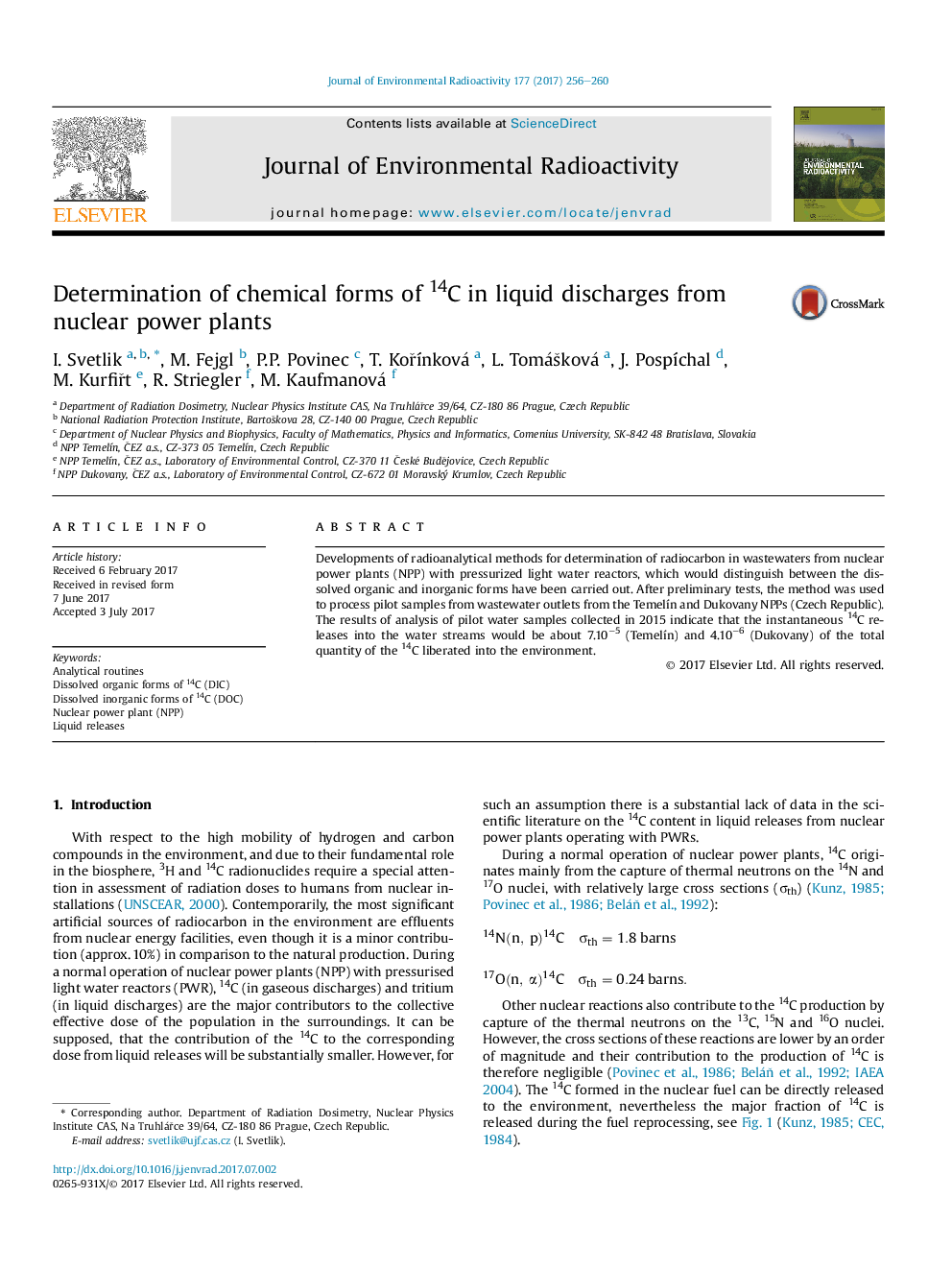 Determination of chemical forms of 14C in liquid discharges from nuclear power plants