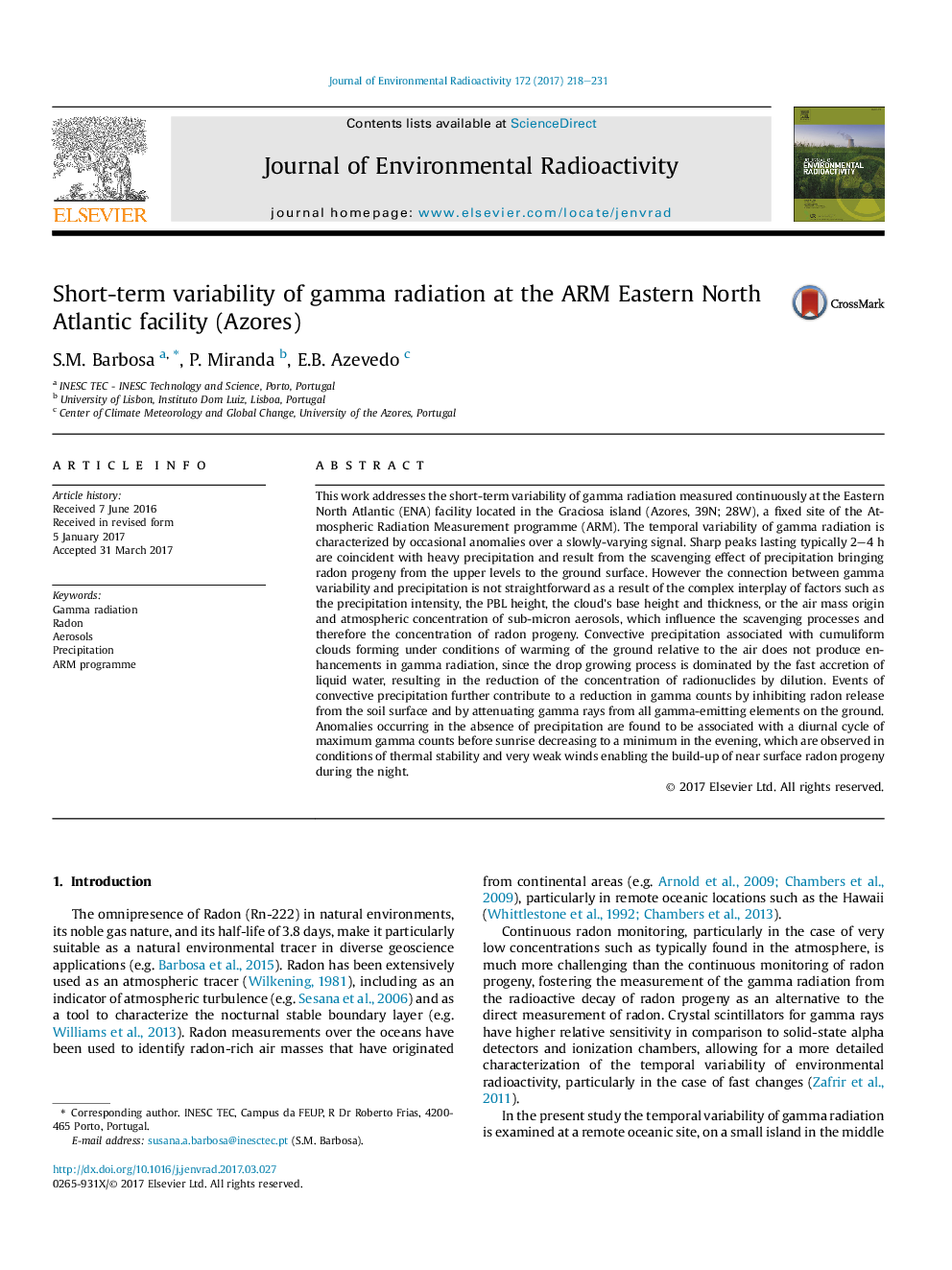 Short-term variability of gamma radiation at the ARM Eastern North Atlantic facility (Azores)