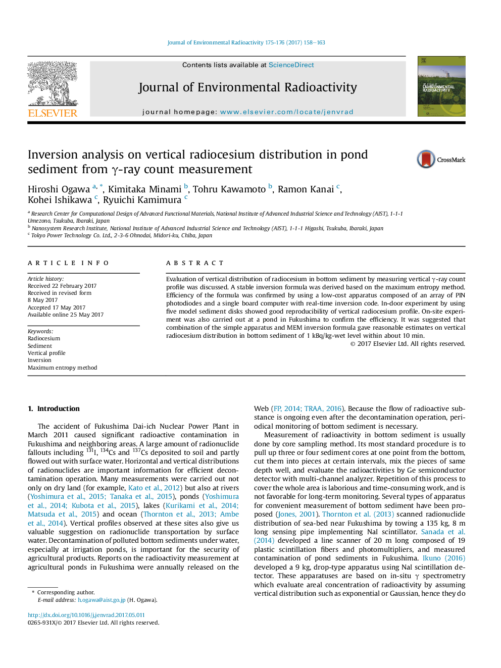 Inversion analysis on vertical radiocesium distribution in pond sediment from Î³-ray count measurement