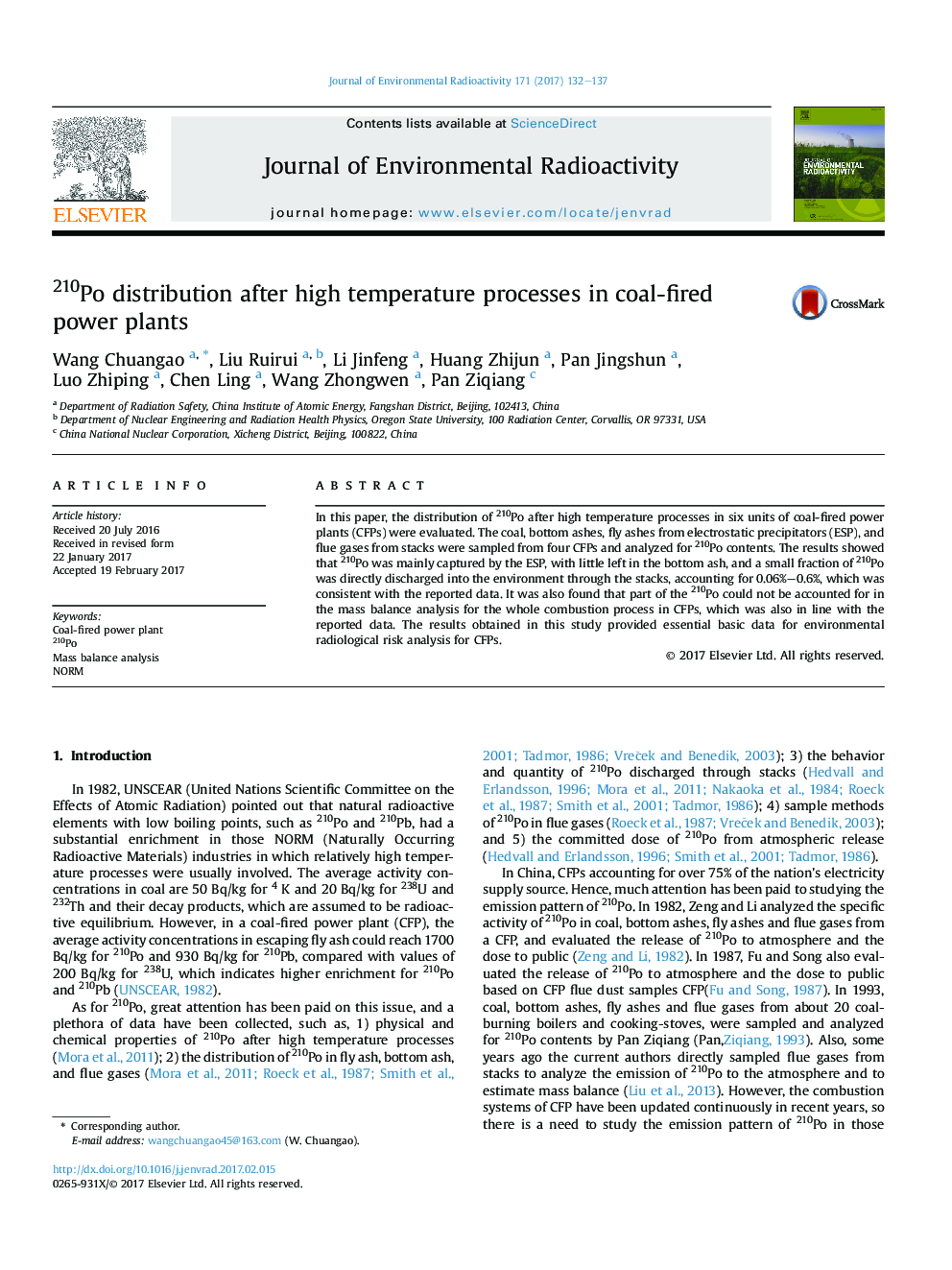 210Po distribution after high temperature processes in coal-fired power plants