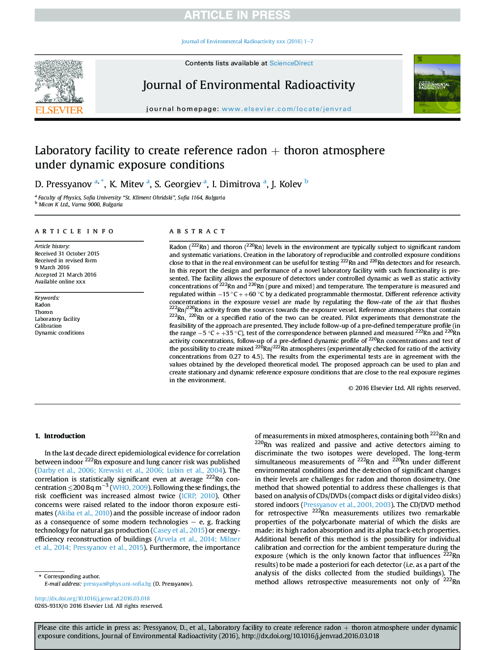 Laboratory facility to create reference radonÂ +Â thoron atmosphere under dynamic exposure conditions