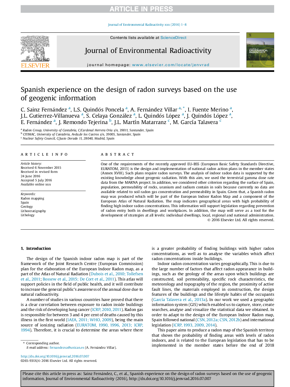 Spanish experience on the design of radon surveys based on the use ofÂ geogenic information