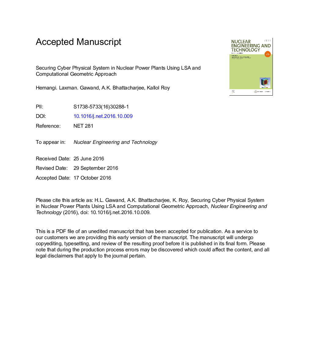 Securing a Cyber Physical System in Nuclear Power Plants Using Least Square Approximation and Computational Geometric Approach