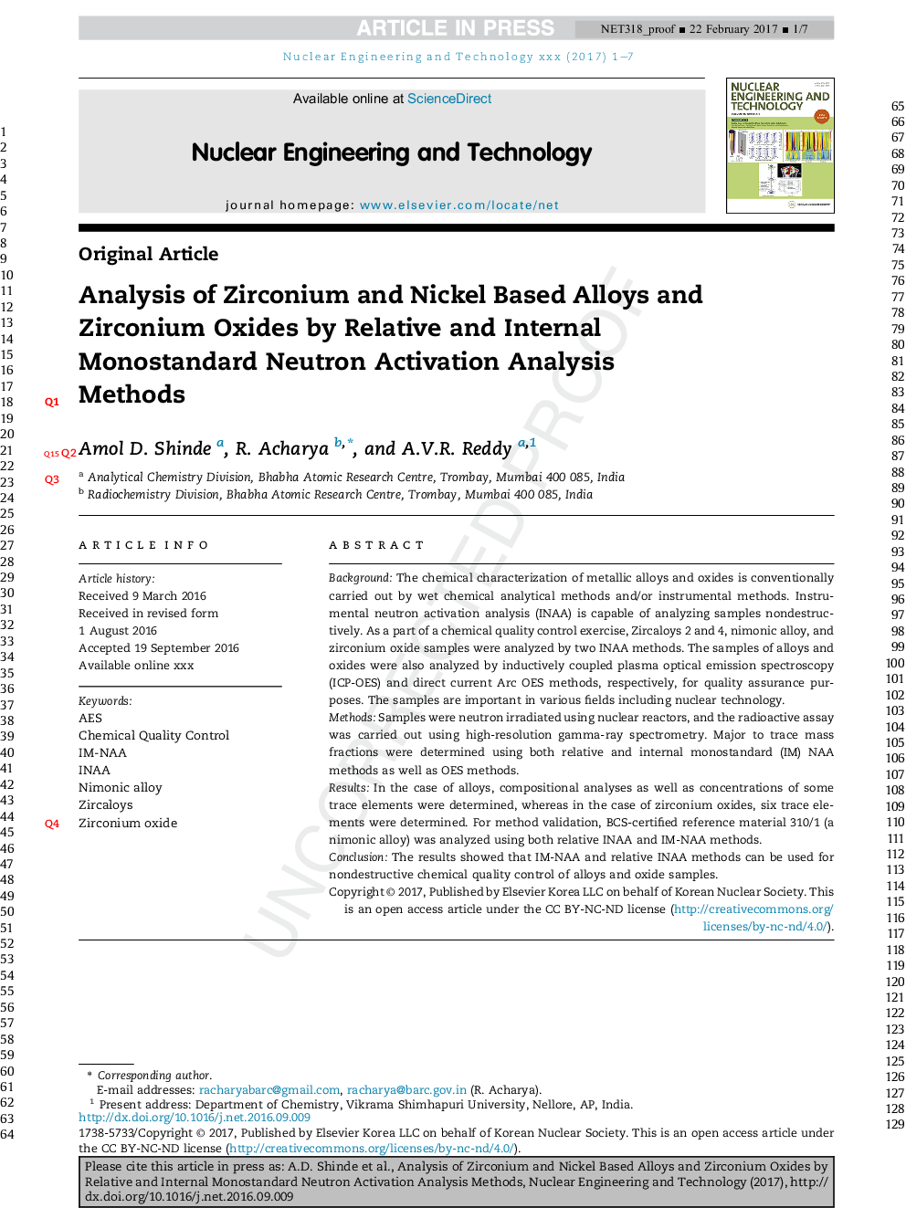 Analysis of Zirconium and Nickel Based Alloys and Zirconium Oxides by Relative and Internal Monostandard Neutron Activation Analysis Methods