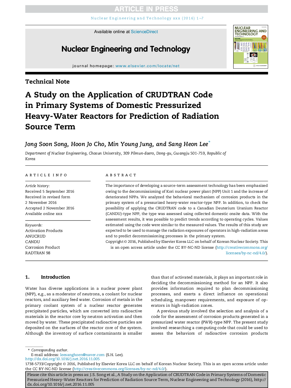 A Study on the Application of CRUDTRAN Code inÂ Primary Systems of Domestic Pressurized Heavy-Water Reactors for Prediction of Radiation Source Term