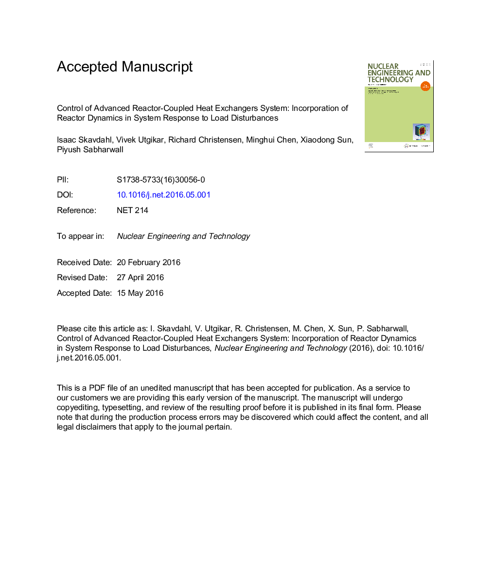 Control of Advanced Reactor-Coupled Heat Exchanger System: Incorporation of Reactor Dynamics in System Response to Load Disturbances