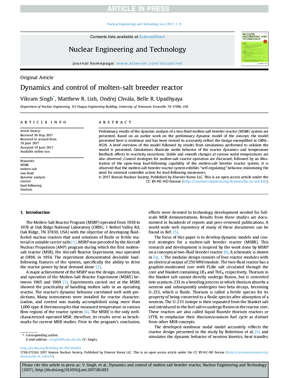 Dynamics and control of molten-salt breeder reactor