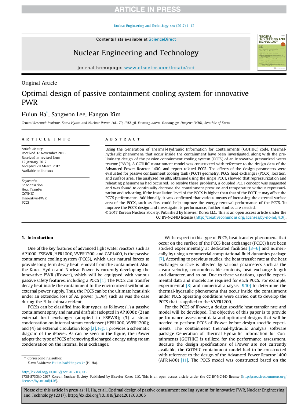 Optimal design of passive containment cooling system for innovative PWR