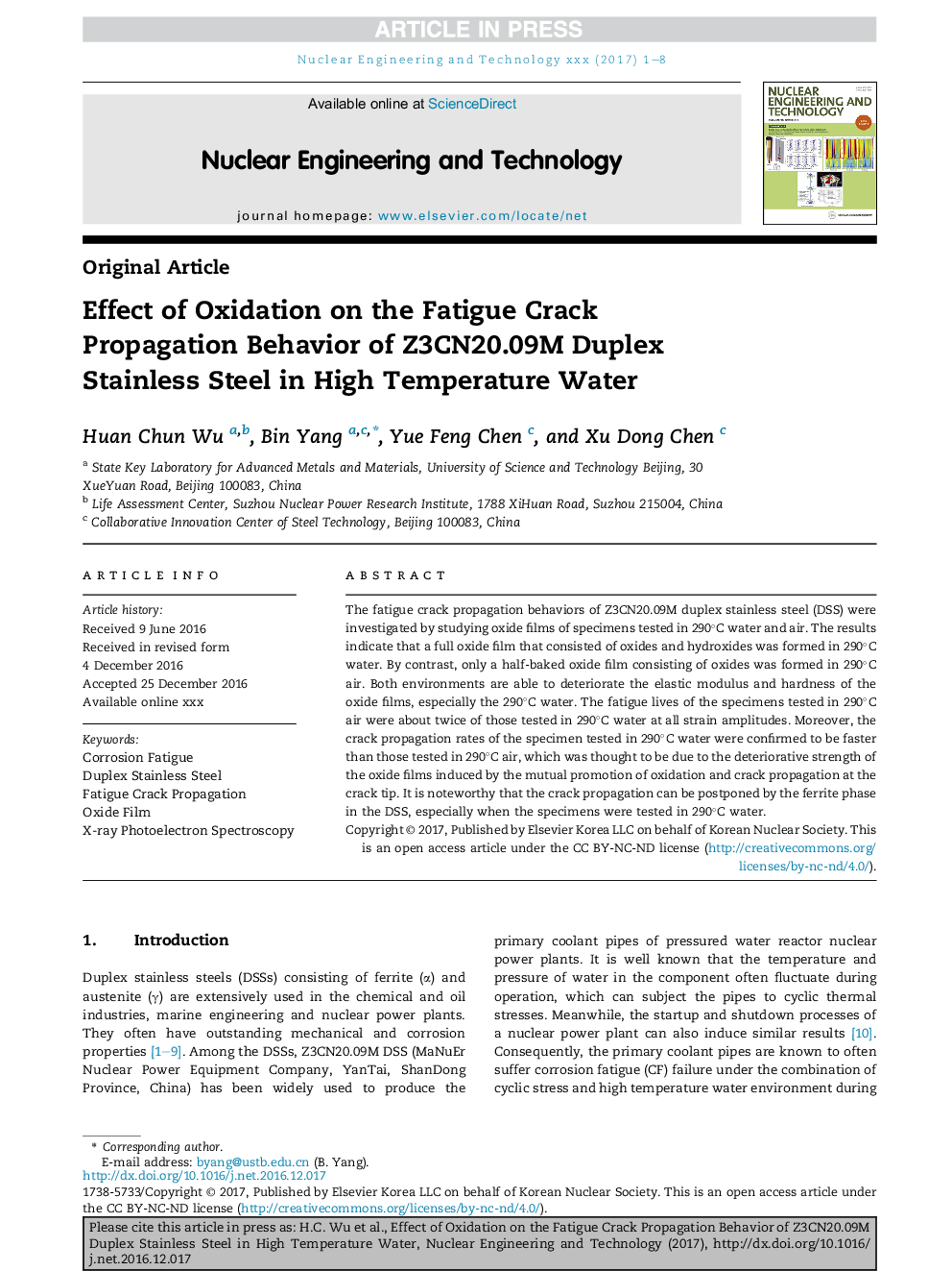 Effect of Oxidation on the Fatigue Crack Propagation Behavior of Z3CN20.09M Duplex Stainless Steel in High Temperature Water