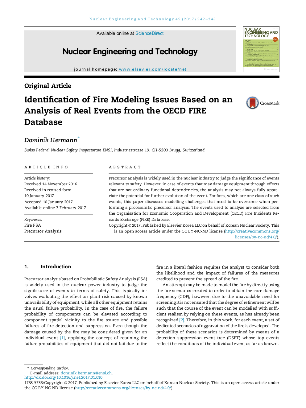 Identification of Fire Modeling Issues Based on an Analysis of Real Events from the OECD FIRE Database