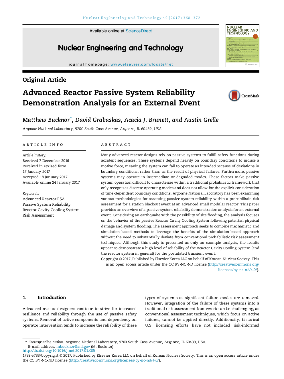 Advanced Reactor Passive System Reliability Demonstration Analysis for an External Event