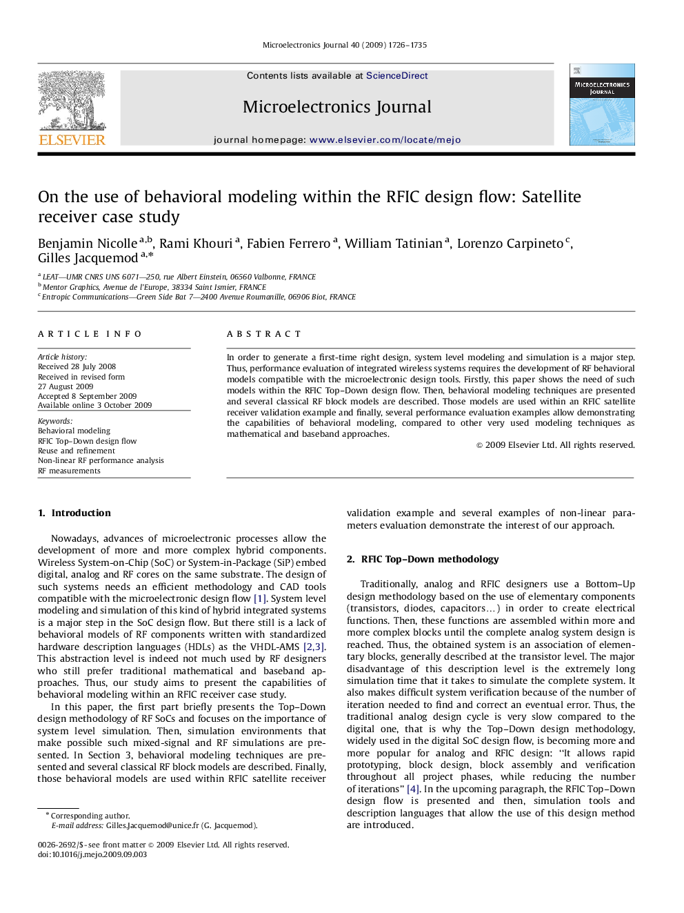 On the use of behavioral modeling within the RFIC design flow: Satellite receiver case study