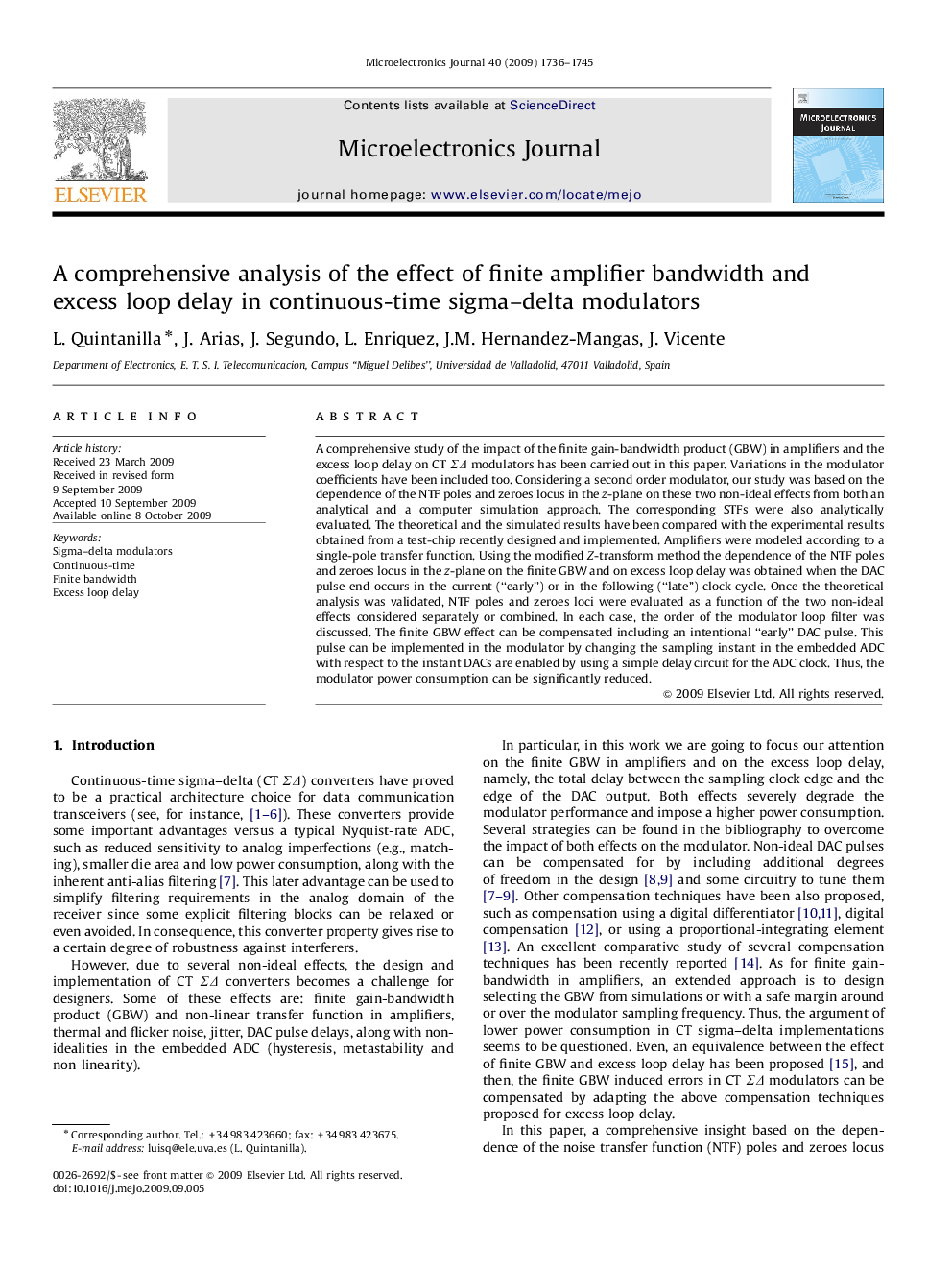 A comprehensive analysis of the effect of finite amplifier bandwidth and excess loop delay in continuous-time sigma–delta modulators