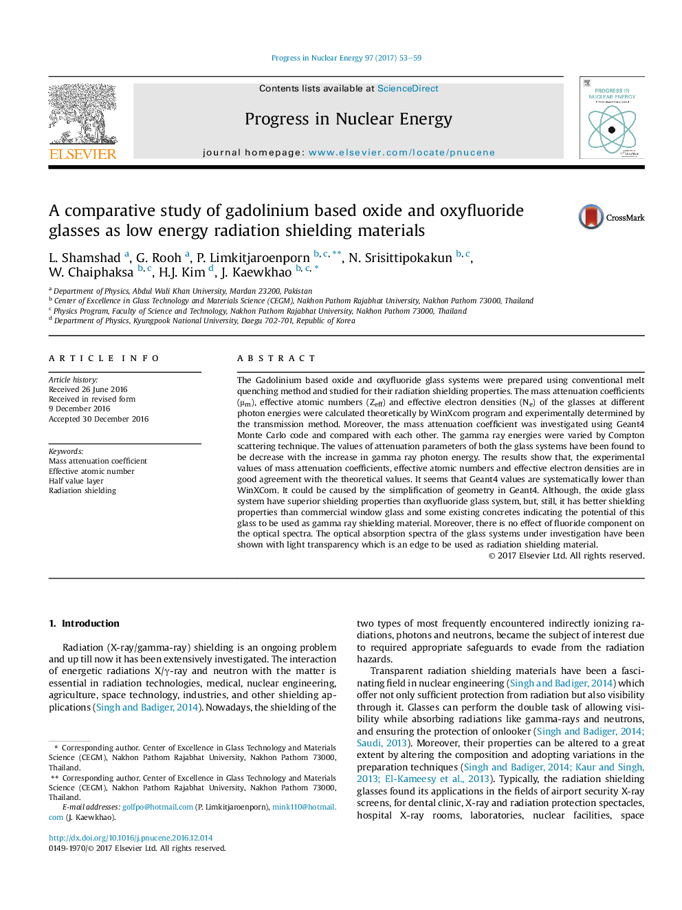 A comparative study of gadolinium based oxide and oxyfluoride glasses as low energy radiation shielding materials